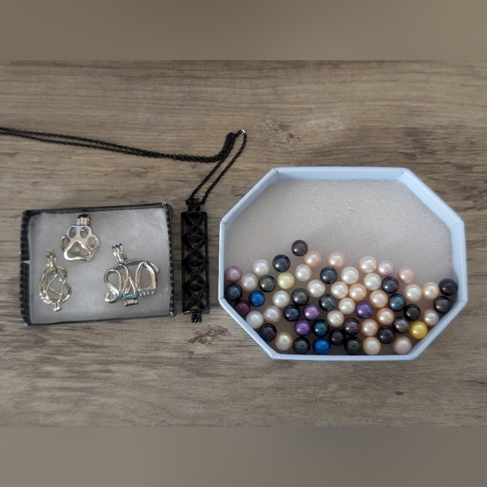 Colorful Pearls with Silver Clasp Set